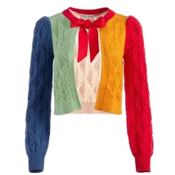 Alice + Olivia Sweaters - Alice + Olivia | Kitty Puff Sleeve Cardigan | Red Blue Green Color block | Sz XS